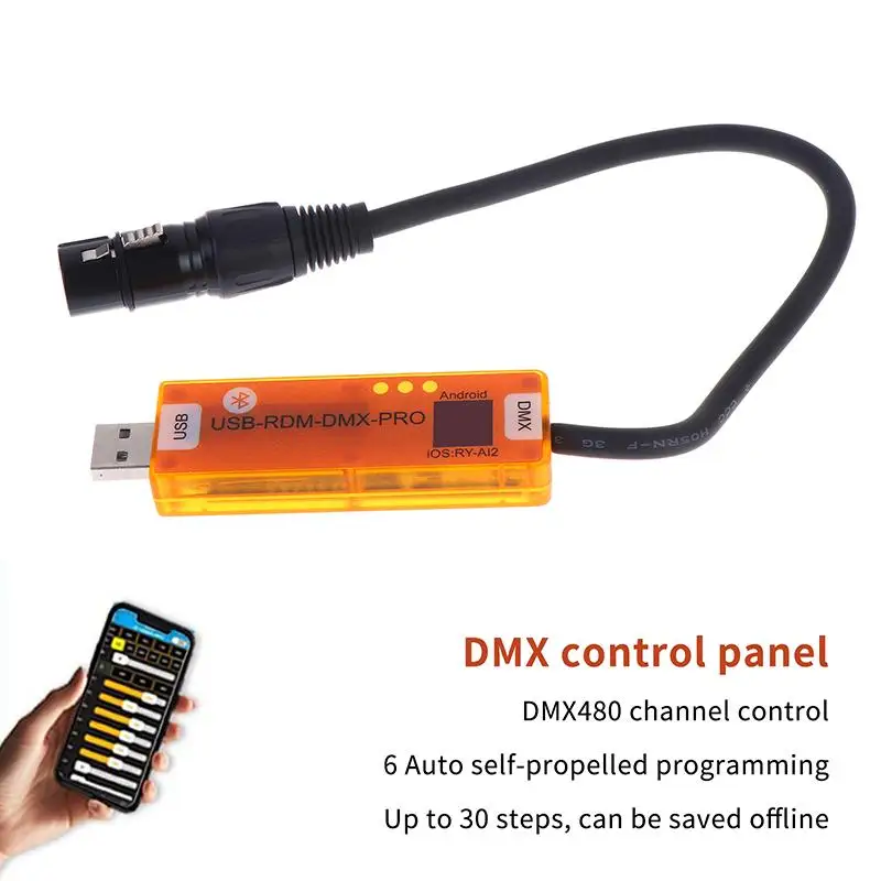 

USB-RMD-DMX2.0 Mobile App DMX RDM Dialer Stage Light Wireless Controller Compatible With Android IOS Cell Phone Devices