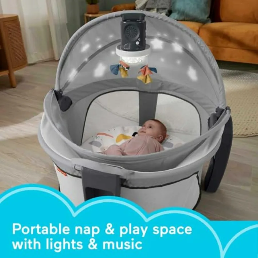 Portable Baby Bassinet and Play Space Deluxe On-the-Go Projection Dome with Lights Music and Canopy Paper Shapes in Soft White view 2