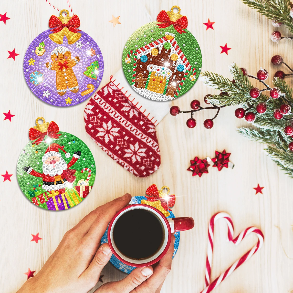 

8pcs/sets Christmas Diamond Painting Coaster DIY Snowman Christmas Tree Drink Cup Diamond Art Coasters Christmas Decoration 2024