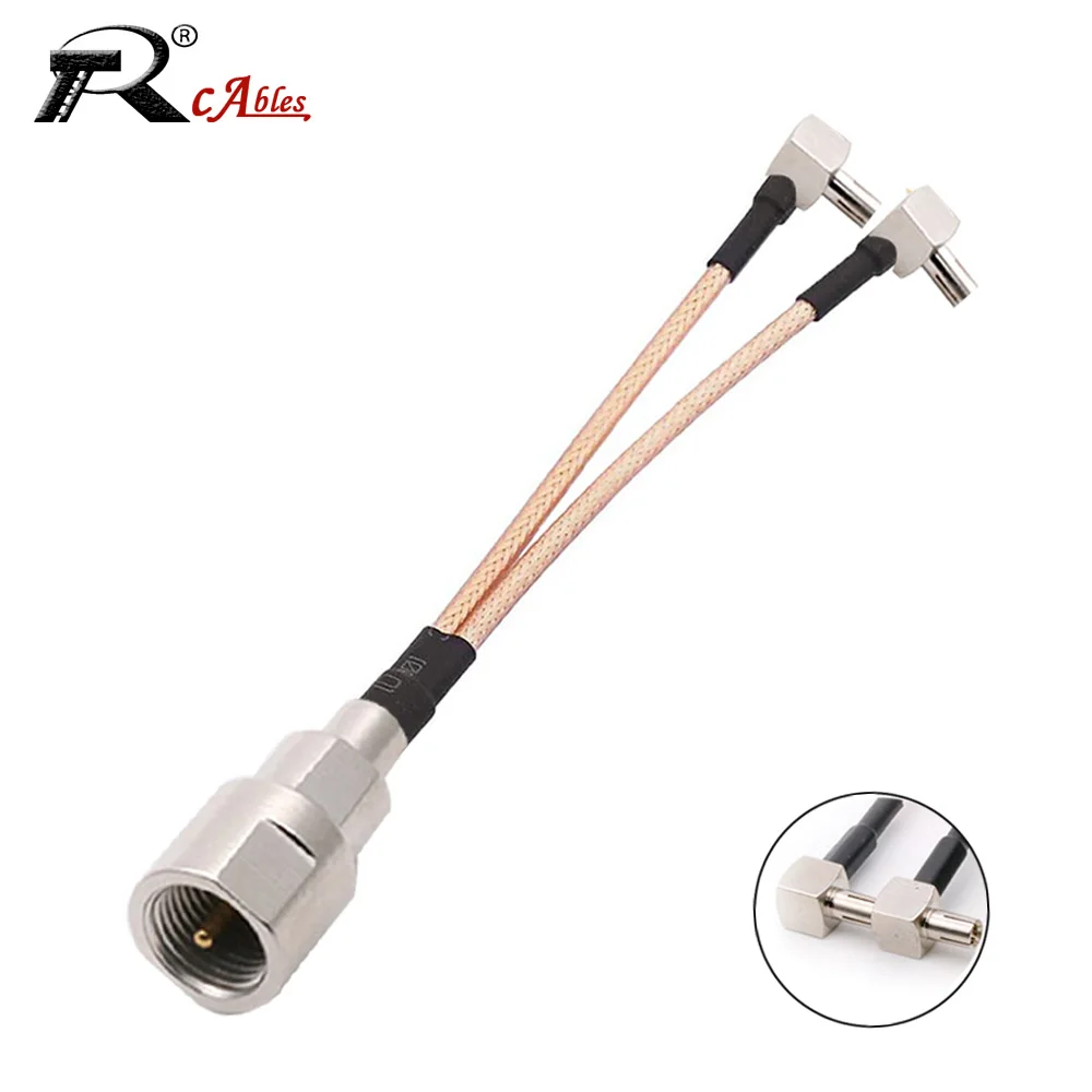 RF Coaxial RG316 Cable  F Female to 2XTS9 CRC9 Male90° Connector  Y Type Splitter Combiner Jumper Pigtail Adapter Router Antenna