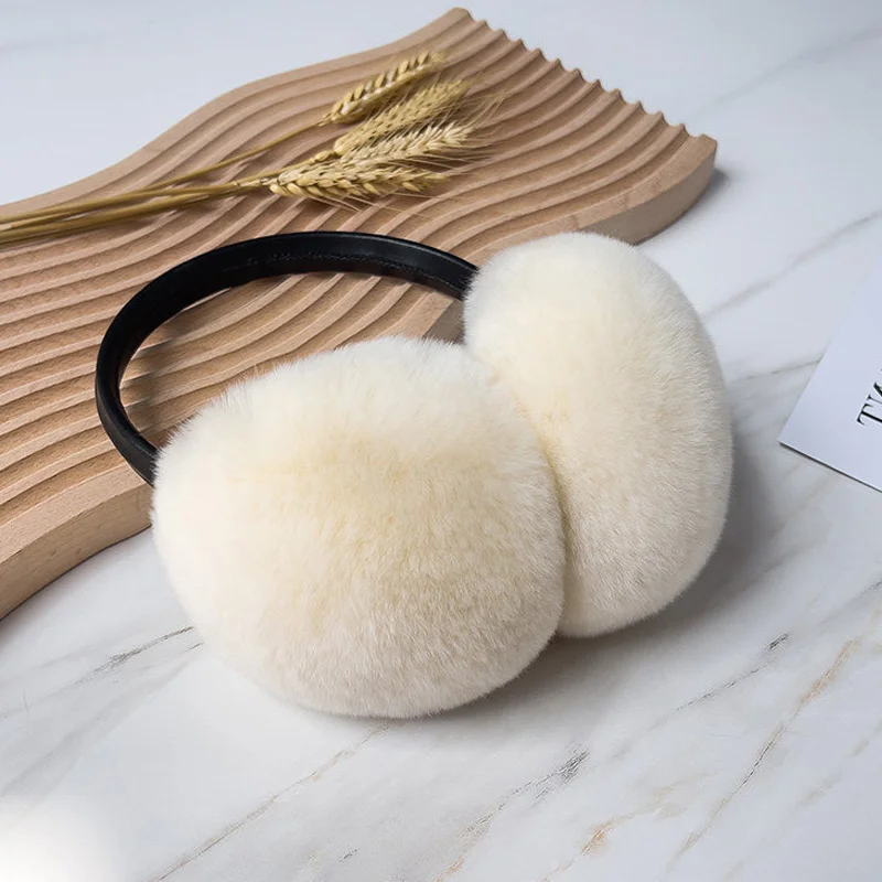 100% Natural Fur Ear Muffs for Women Girls Winter Fur Earmuffs Soft Warm Furry Real Rex Rabbit Ear Covers for Clod Weather