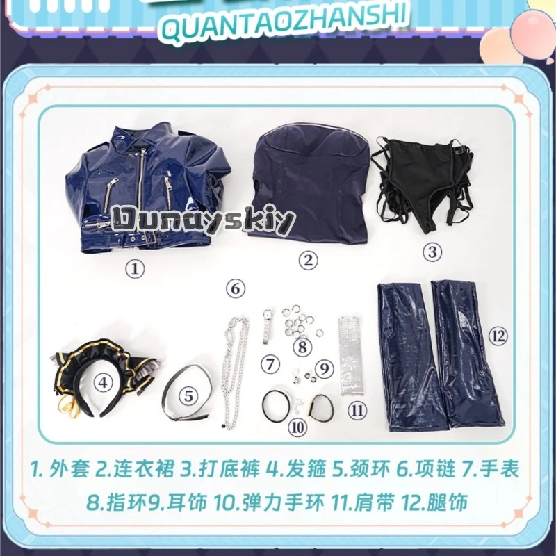 LWW28*Azur Lane Cheshire Daily Dress Cosplay Costume Full Set Blue White Cat Ears Thigh High Stockings Lace Skirt Bow Tie Tail - view 6