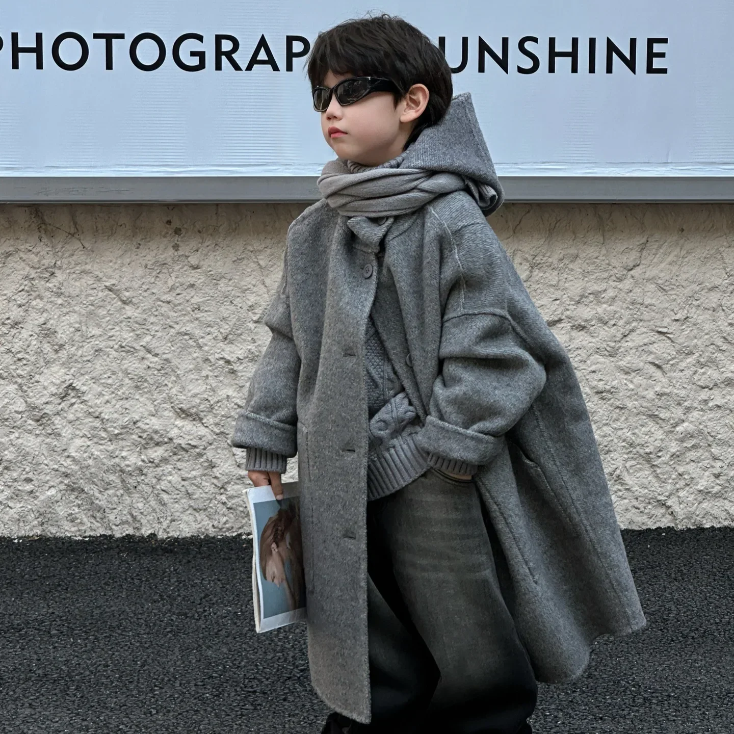 Children Clothing Fashion All Match Loose Woolen Coat 2024 Winter New Boys Handsome Solid Color Simple Thickened Woolen Coat