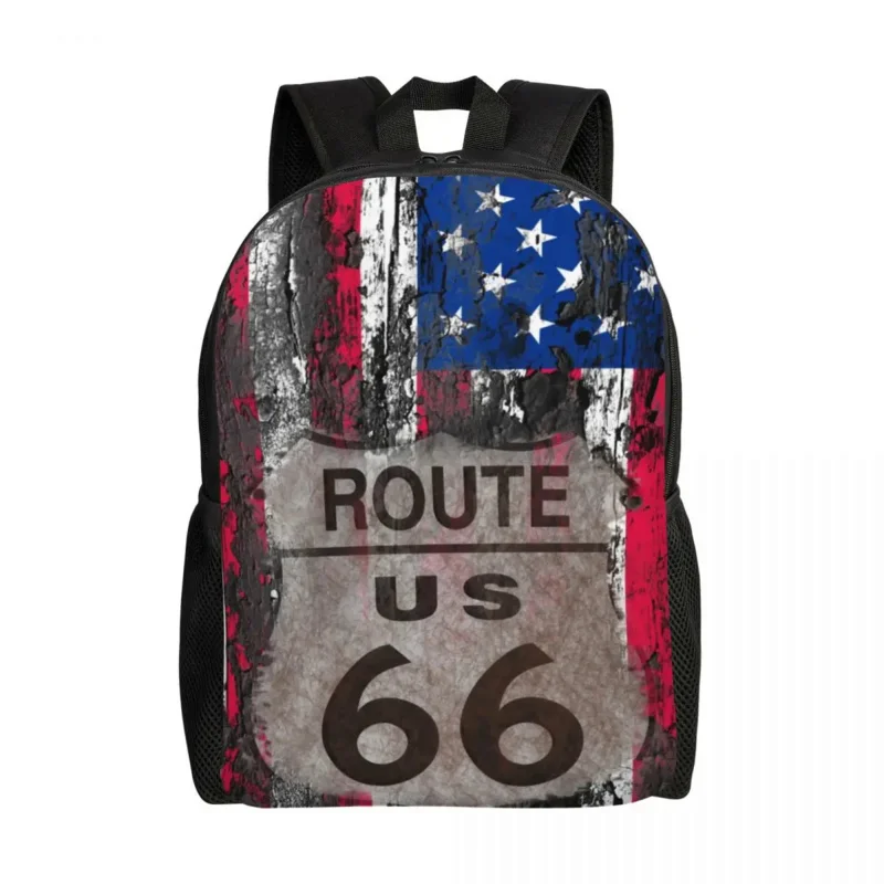 

Vintage USA Flag Travel Backpack Men Women School Computer Bookbag US Route 66 College Student Daypack Bags