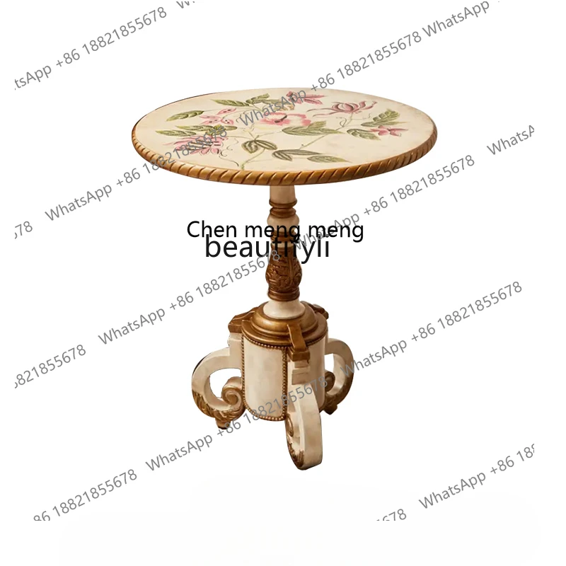 โต๊ะน้ำชาทรงกลมสไตล์วินเทจแบบอเมริกัน โต๊ะกาแฟทรงกลมลายลูกไม้สไตล์คันทรี โต๊ะกาแฟขนาดเล็กหรูหรา