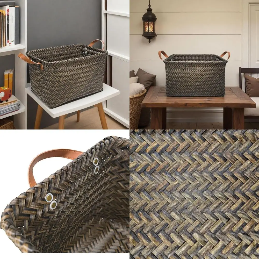 

Прямоугольные плетеные корзины для хранения полок, органайзер для белья и одежды с ручками, 4 шт., черный/темно-серый