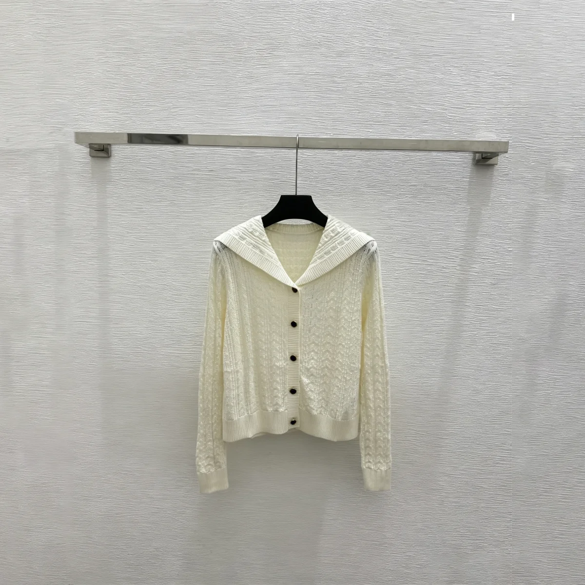 2026 High Quality Women's Clothing Academy Style Large Collar Hollow Knitted Cardigan--hb720