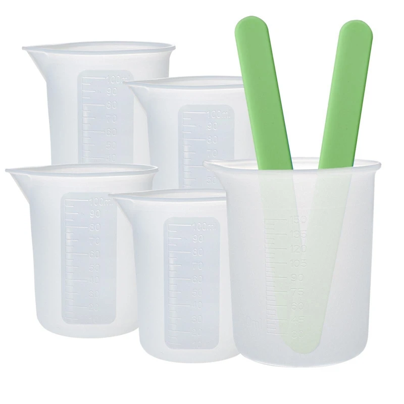 Yuyu copos medição silicone para resina, 150ml, 100ml, copos mistura, recipiente fundição resina com bastões