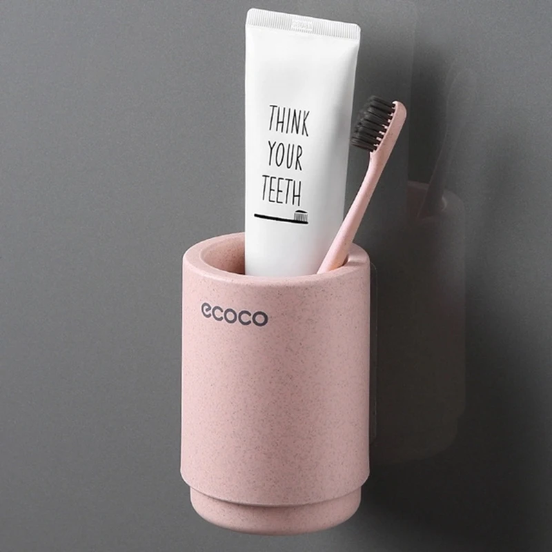 ECOCO Magnetic Adsorption Inverted Toothbrush Holder Simple Toothpaste Storage Rack With Wash Cup Punch Free Bathroom