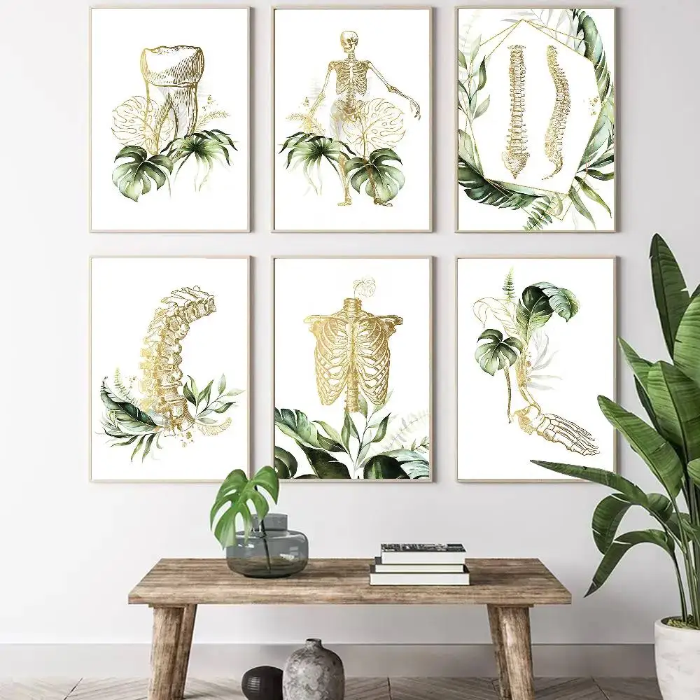 Teeth Spine Skeleton Human Anatomy Poster Art Sticky Wall Waterproof Home Living Room Bedroom Bar Aesthetic Decoration
