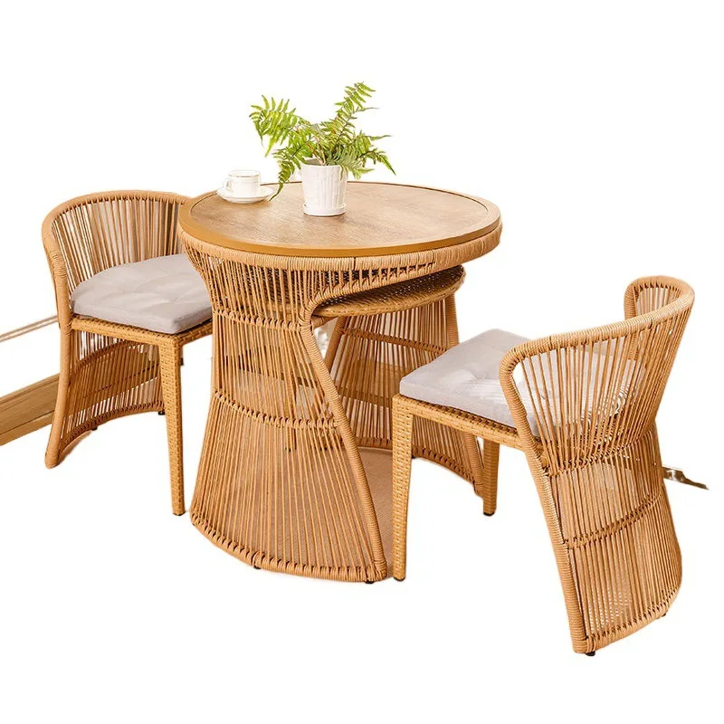 

Balcony small table and chair three-piece set of small apartment leisure rattan chairs home reading one table and two chairs