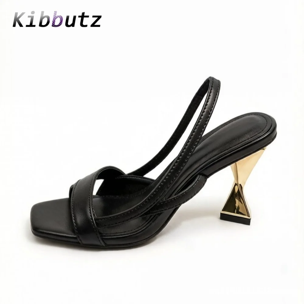 Square Open Toe Mules for Women Faux Leather Metallic High Heel Slip On Sandals Evening Party Street Daily Fashion Ladies Shoes