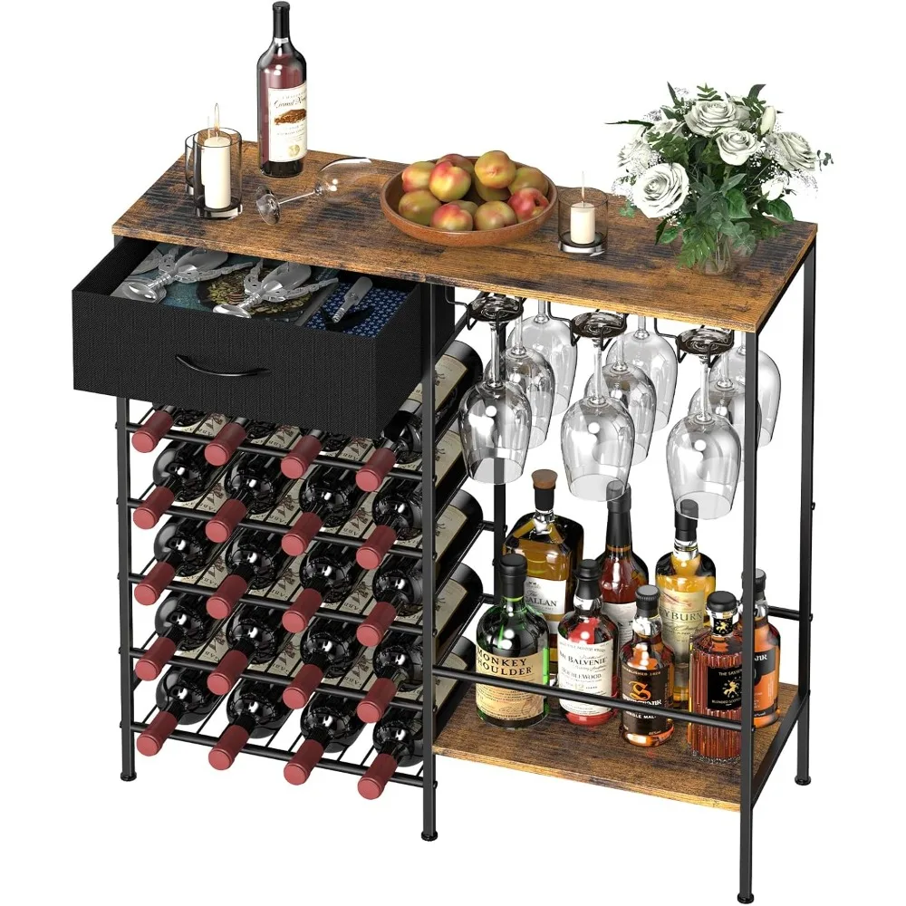 Freestanding Wine Bar Cabinet with Glass Holder, Multi-Functional Storage for Kitchen, Dining Room & Living Room