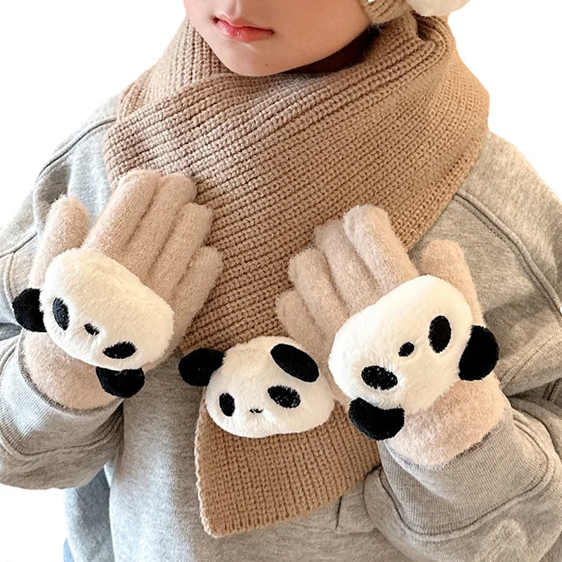 Kinder handschuhe Panda Muster gestrickte Baby handschuhe Winter verdicken Fäustlinge Voll finger Fäustlinge Neugeborene Handschuhe für Kinder 1-4y