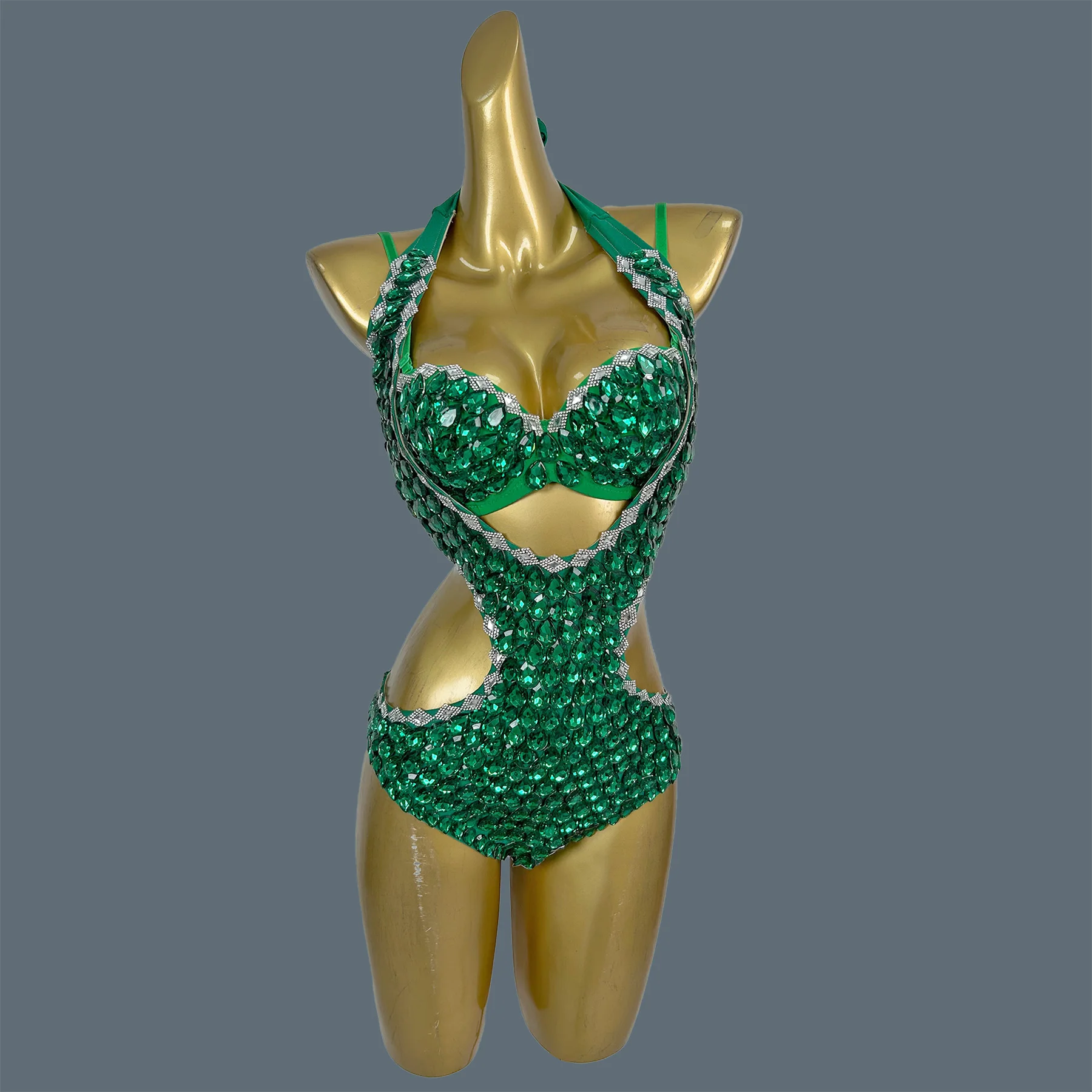 ชุดบอดี้สูทบิกินี่ประดับคริสตัลสีเขียวระยิบระยับ แนบเนื้อ เหมาะสำหรับงานปาร์ตี้ริมทะเล งานเต้นรำริมสระน้ำ ชุดเซ็กซี่สำหรับฤดูร้อน Lvqingwa