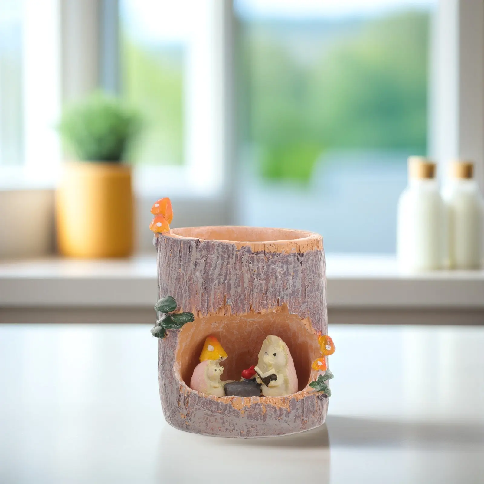 

Кашпо-коробка для цветов в виде ежика из смолы, в виде пней дерева, для суккулентов, с полкой для хранения, для комнаты, сада, сказочного террариума, офиса, домашнего декора