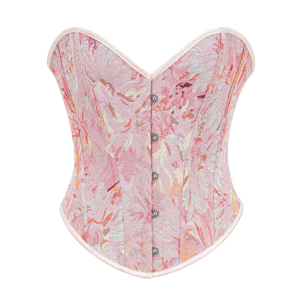 مشد نسائي عتيق مطبوع عليه زهور فوق الصدر بني عتيق مشد علوي على الطراز القوطي بوستير y2k Steampunk كورسيليت القرون الوسطى Espartilho Feminino