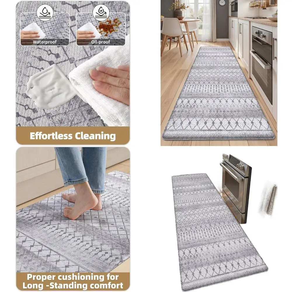 

Противоусталостные кухонные коврики, мягкие богемные коврики, водонепроницаемая нескользящая дорожка для раковины, серые стоячие коврики 24x87 для офиса