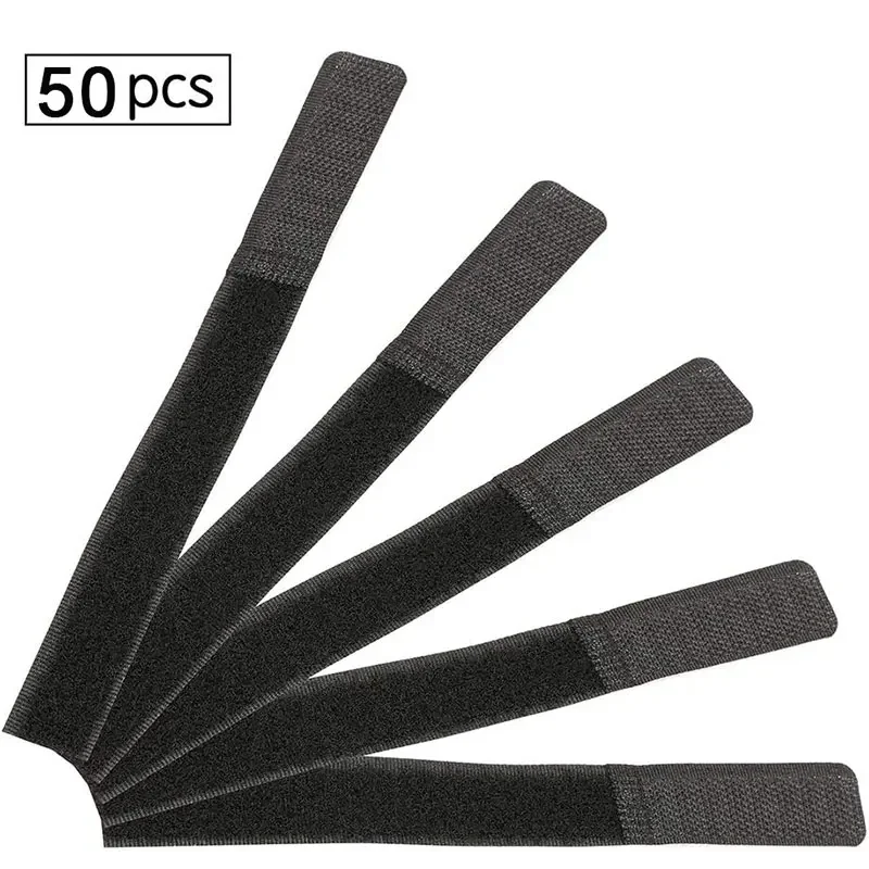 50PCS Reusable Cable Ties Hook and Loop Fastener Cable Tape Cord Tie Self-Adhesive Securing Straps Organizer Cable Management