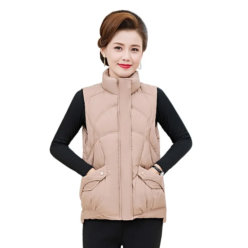 

Women Stand Collar Short Cotton Padded Jacket Sleeveless Female Winter Mother Warm Waistcoat Coat Vest