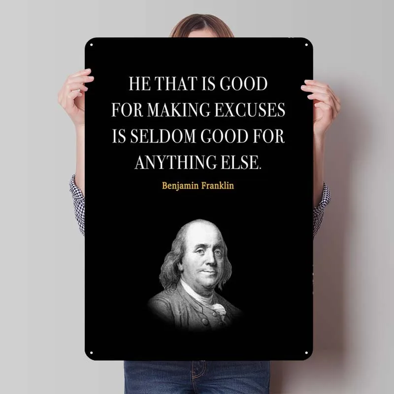 Benjamin Franklin Quotes Motivation Metal Poster Vintage Metal Plate Tin Sign Bathroom Decor Gamer Room Decoration Retro Home