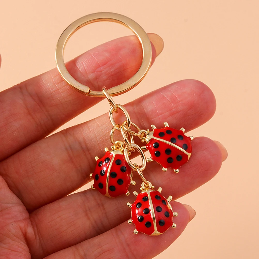

2 Pcs Ladybug Keychain Pendant Fashionable Holder Rings Bag Car Hanging Decoration Alloy Ornament Accessories