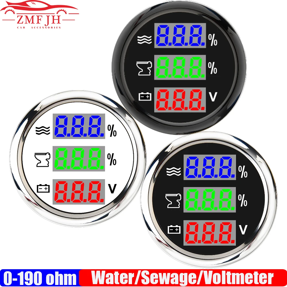 

ZMFJH MultiMeter Digital 52MM Water/Sewage Level Gauge+Voltage with Alarm Blue,Green,Red LED for Universal Auto Car Boat Yacht