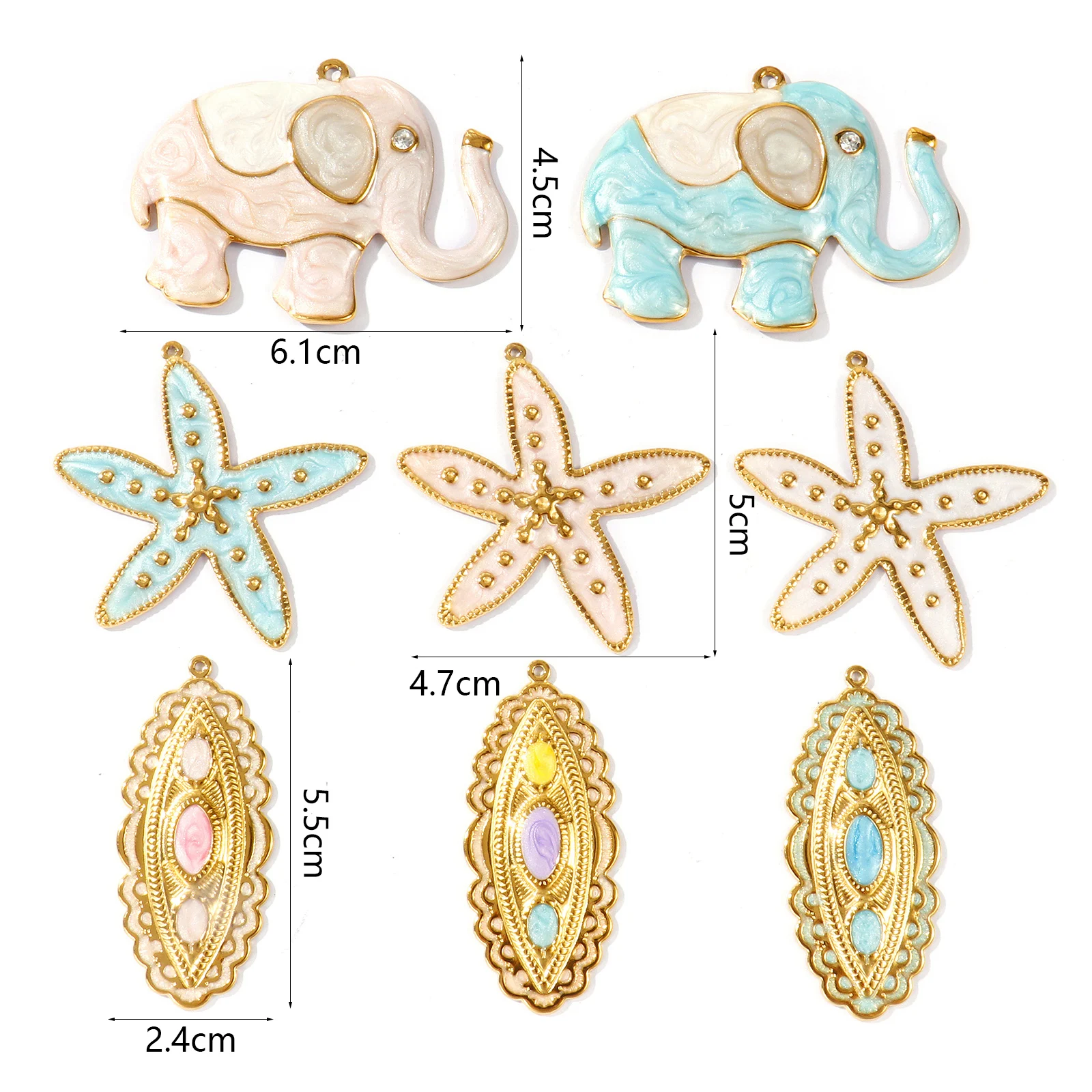 1 Piece 304 Stainless Steel Charms Flower Elephant 18K Gold Plated Enamel Pearlized Pendants For DIY Necklace Jewelry Making