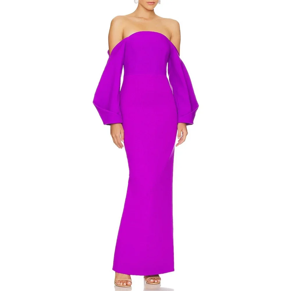 Customized Evening Dearin Off-the-shoulder Column Ankle Length Open Back Skirts Layered Vertically Hugging Sleevele