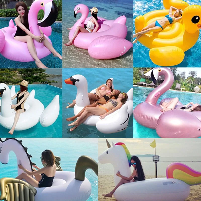 Summer Pool Inflatable Floating Mount Animal Shape Lounger Flamingo Unicorn White Goose Water Float