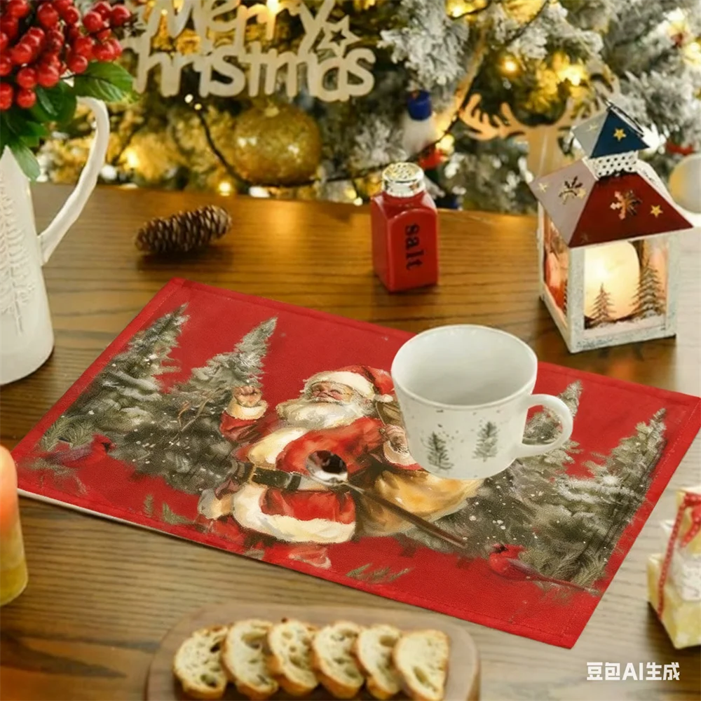 الكتان عيد الميلاد المفارش سانتا كلوز الأيائل الجدول الحصير زينة عيد الميلاد للمنزل 2025 عيد الميلاد نافيداد نويل السنة الجديدة ديكور للطاولات