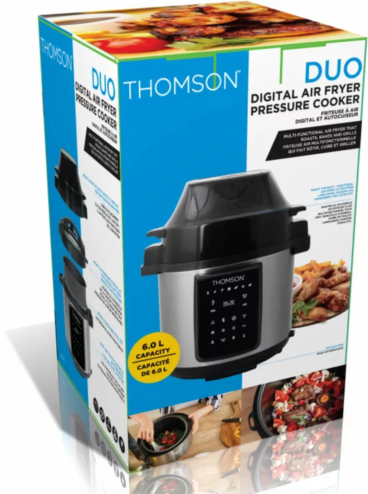 Air Fryer Pressure Cooker Button Control, Led Display, Stainless  6L 2-in-1