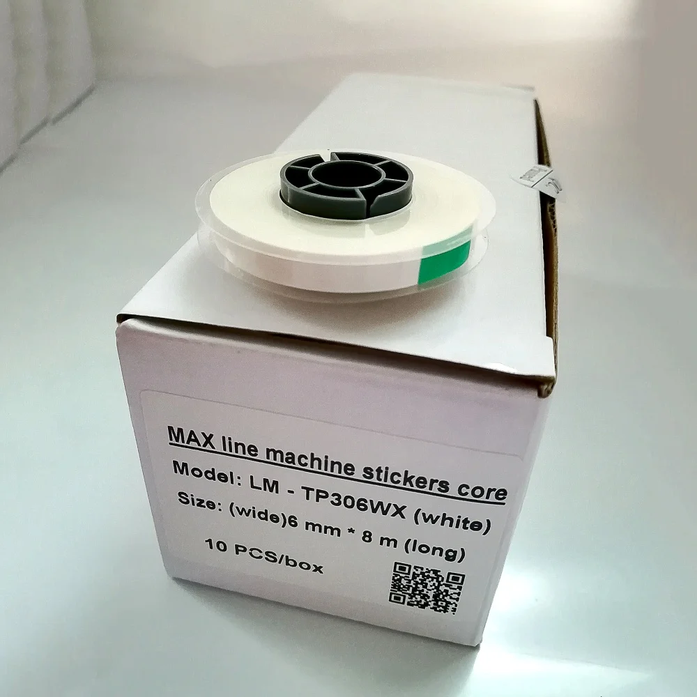

High quality Label Tape Core LM-306W 6mmx8m White Yellow For Tube Printer MAX LETATWIN LM-380E LM-390A Label Typewriter