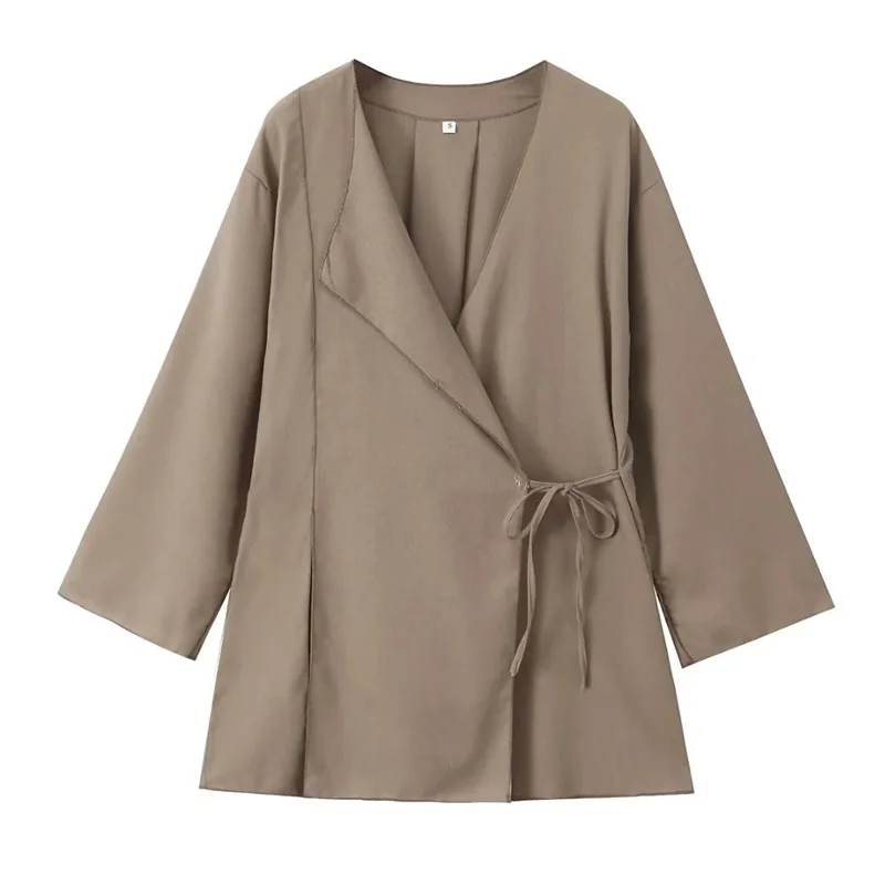 TRAF Women Kimono Set Tied Vintage Kimono Top Sets Womens 2 Piece Outfit Summer 2024 Fashion Baggy Wide Leg Trouser Suits