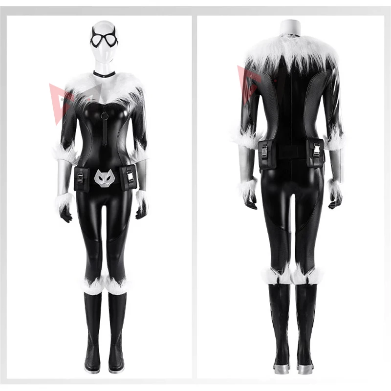 Nuovo gatto nero Felicia Hardy Cosplay Fortnit Costume Maschera Tuta Marsupio in pelle Accessori Uniforme su misura