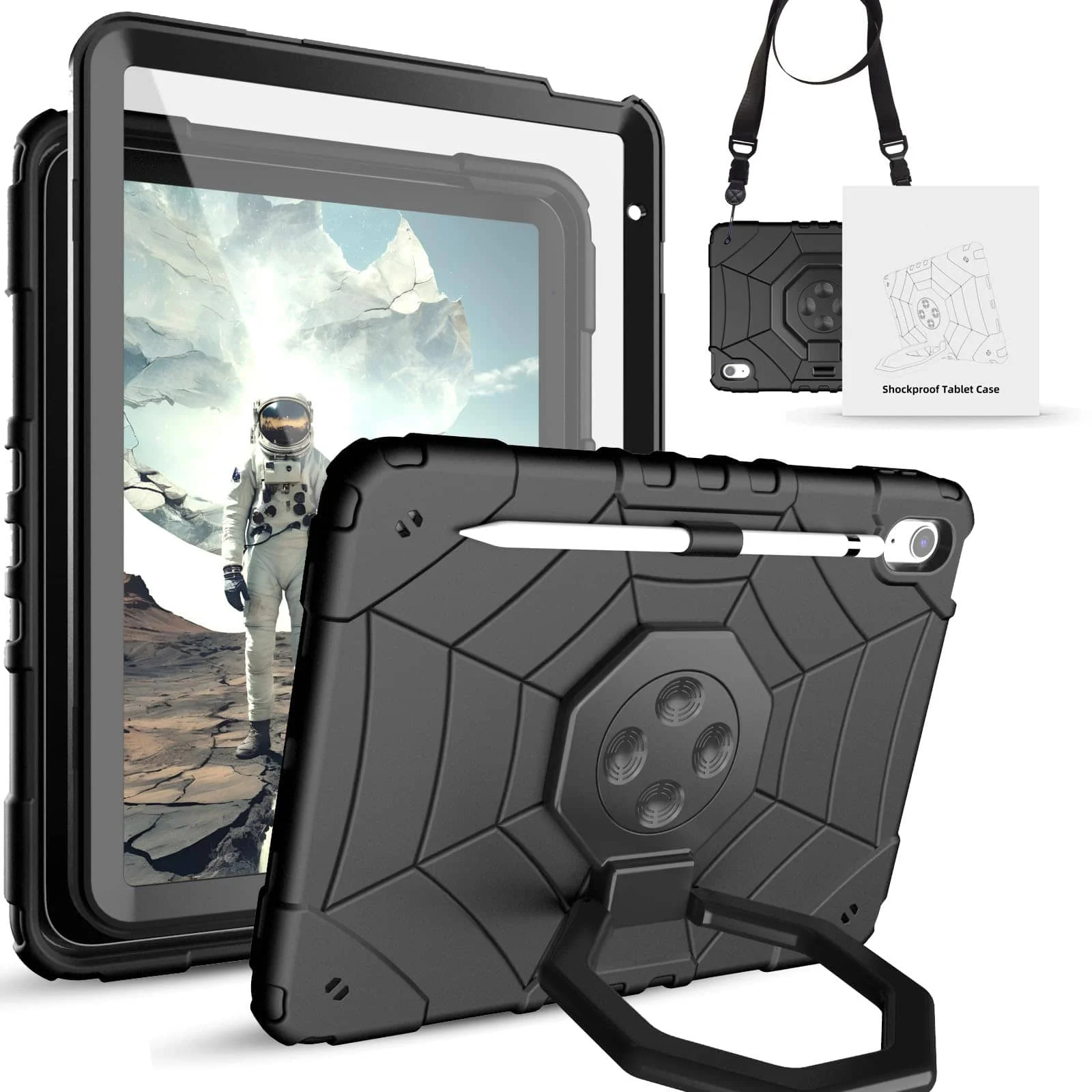 

Shockproof Case for iPad A16 11 2025 10th 7/8/9th 10.2 with Pencil Holder, Handle Strap & Shoulder Strap, Drop Protection Cover