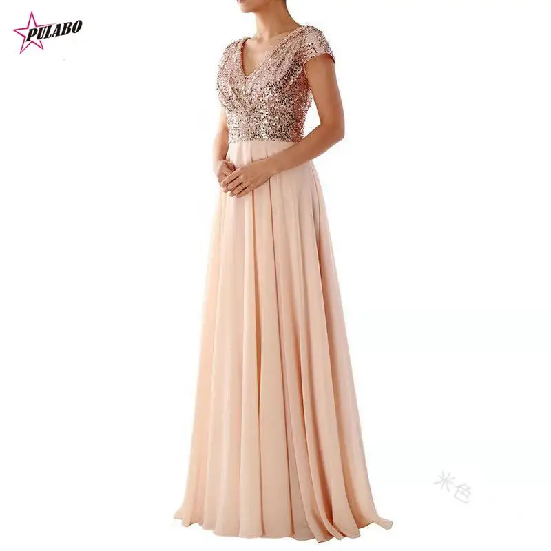 Long Dresses Spring Summer Sexy Women Elegant Floor-length Formal Wedding Party Dress Sequined A Line Prom Gown Dresses Female