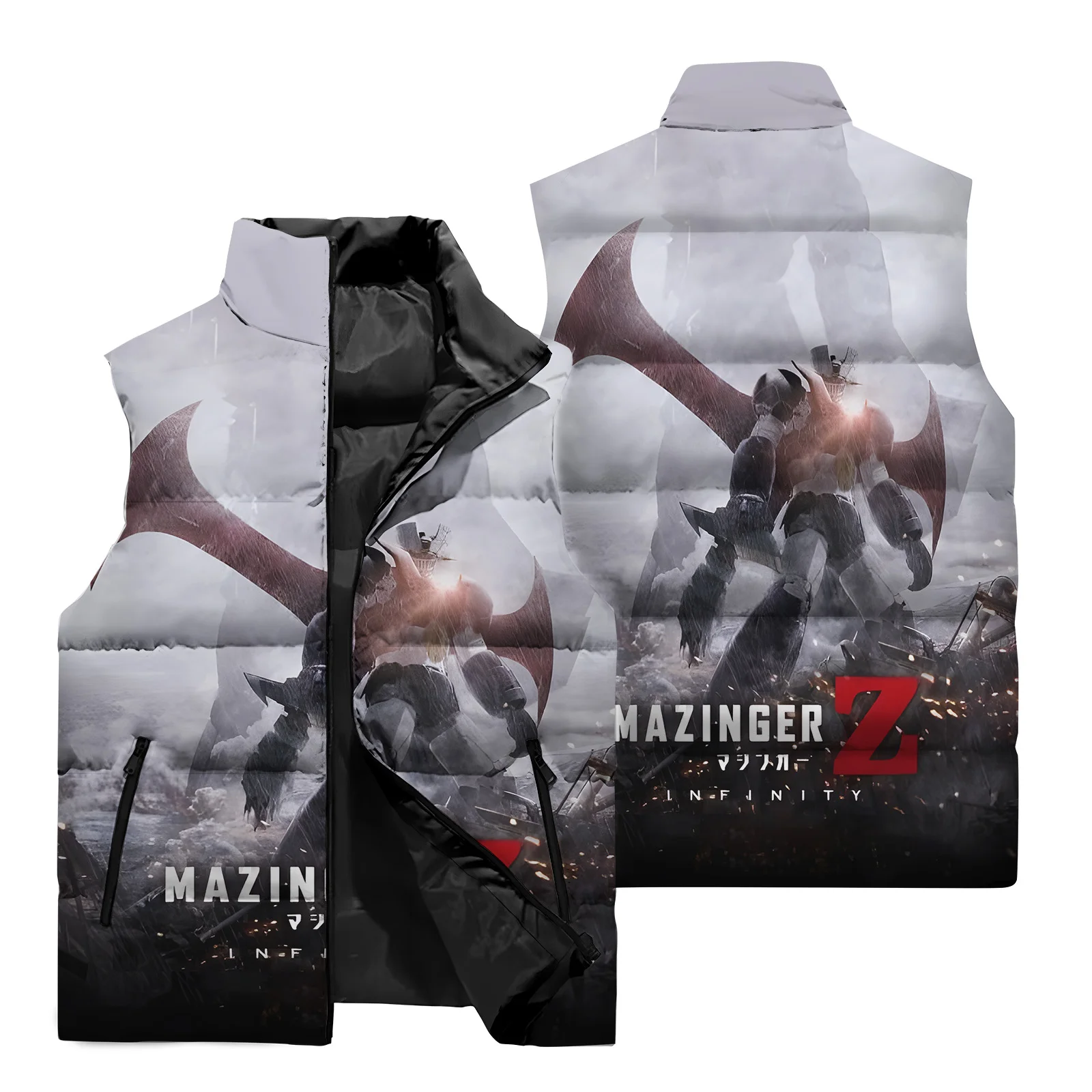 Mazinger Z Men\'s Sleeveless Jacket 3D Mecha Pattern Vest Autumn and Winter Outdoor Street Walking Sports Jacket Vest