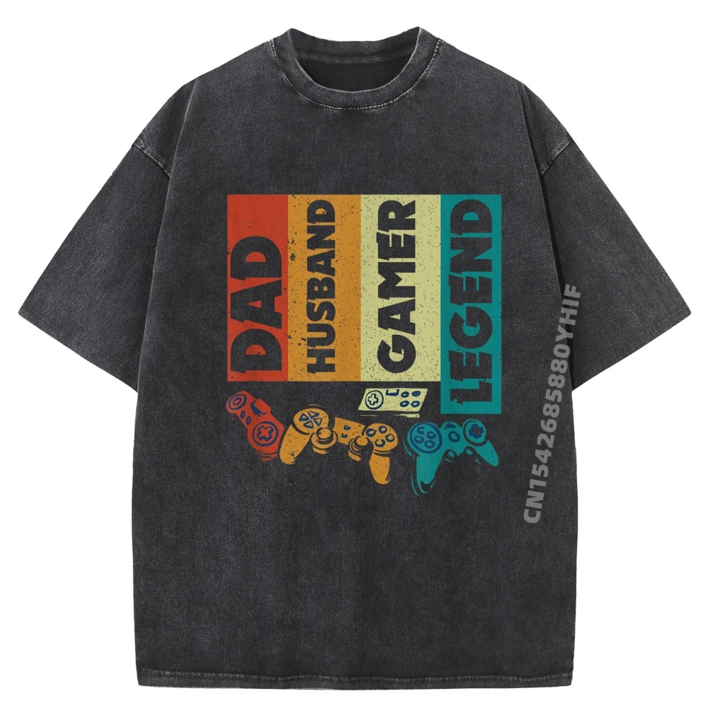 

Latest Graphic Tees Dad Husband Gamer Legend Dad Video Gamer Men Clothes Breathable Oversized Washed T Shirt Game