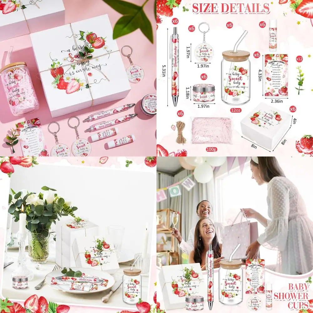 

72-Piece Baby Shower Prizes Set with 6 Glass Cups, Lipstick Pens, Candles, Keychains, and More for Fun and Gifts