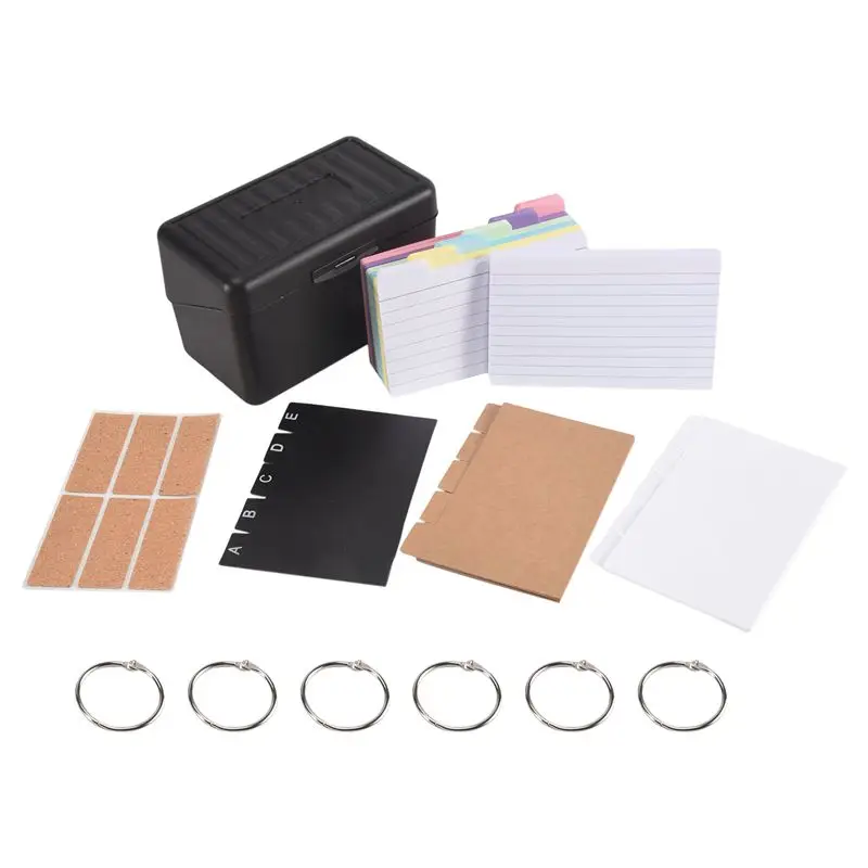 CYCLI-Index Card Holder Set,Index Box With 230 Assorted Flashcards, Colourful Lined, 6 Rings And Stickers Perfect For School