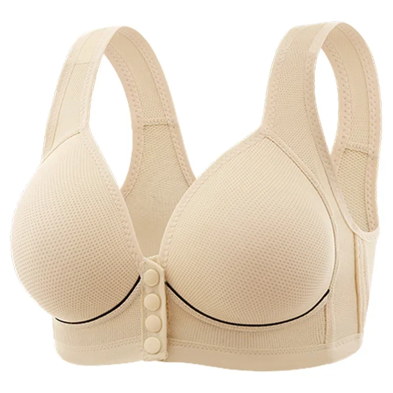 Large Size Gathered Women\'s Bra Fixed Sponge Cups Front Button Button Type Thin Cup Breathable Non-steel Ring Underwear Lenceria