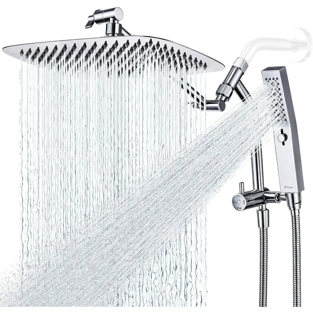 

All Metal 12 Inch Shower Head with Massage Mode Handheld, Rain Shower Head with Handheld Spray Combo, 3-Way Diverter with Pause