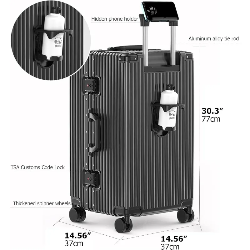 حقيبة أمتعة بعجلات دوارة ذات إطار من الألومنيوم كبيرة جدًا مقاس 30 بوصة، عجلات قابلة للإزالة بدون سحاب مع حقيبة فحص #1