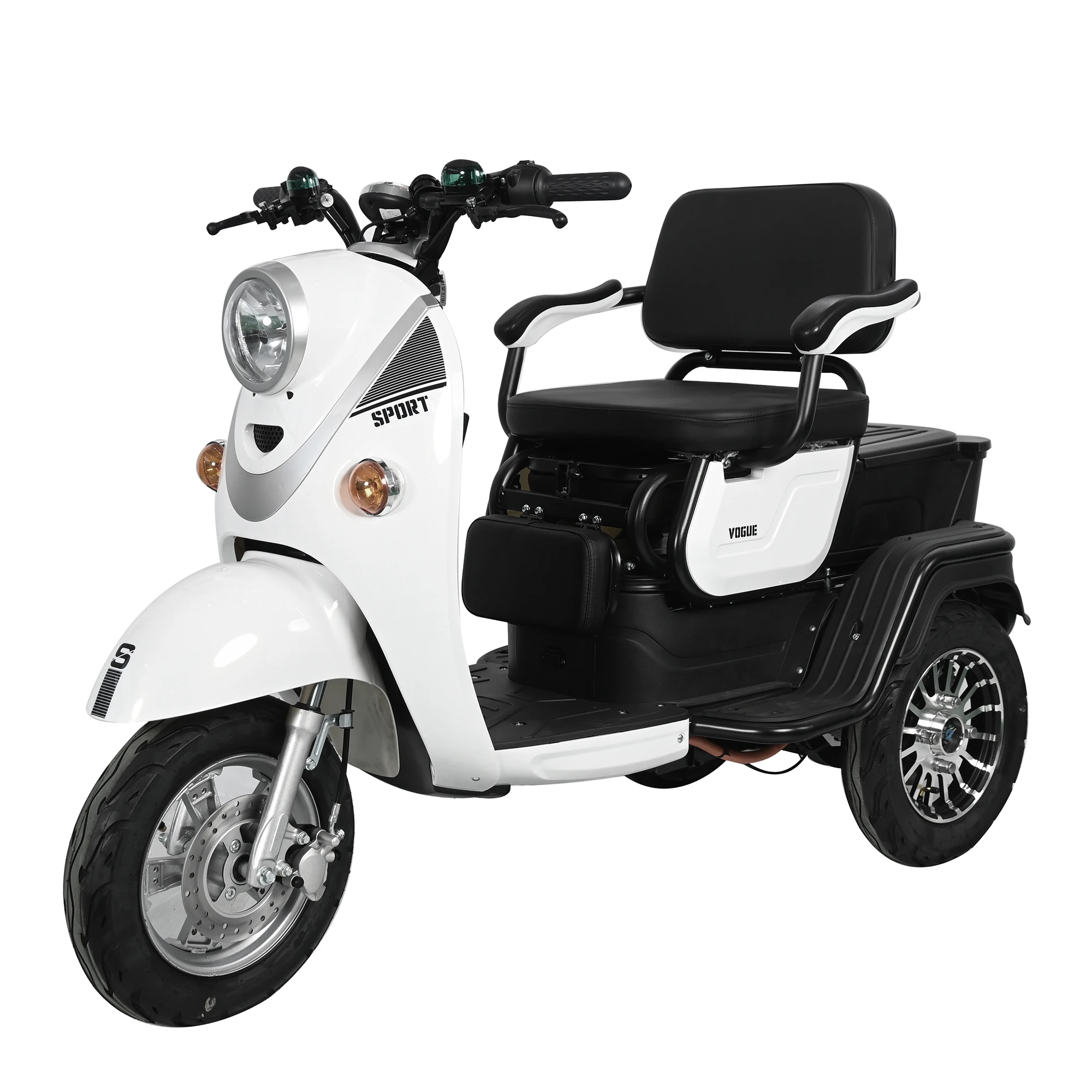 3-Wheel Electric Tricycle with 60v Motor Open Body Trikke with Baby Seat Drum Brake Passenger Sliding Seat Electric Tricycle