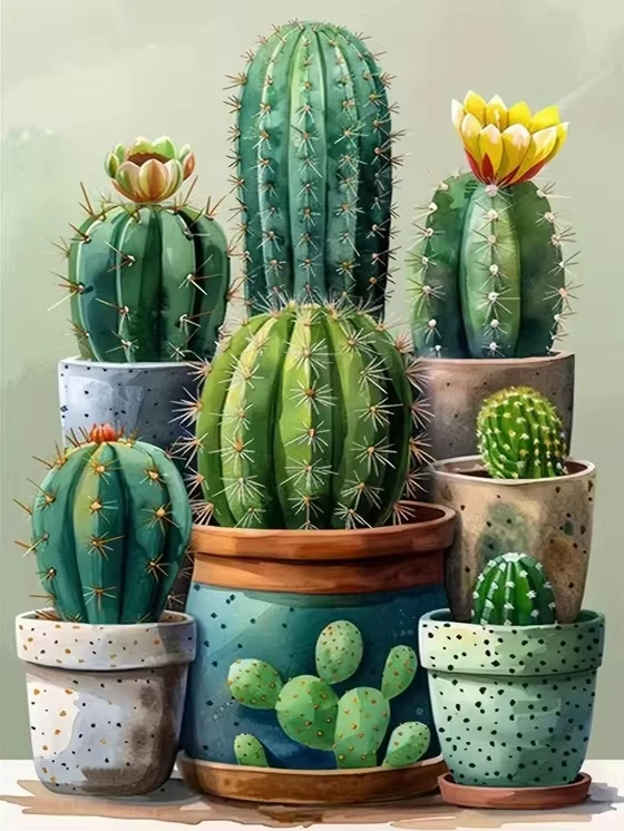 Kaktus-Diamant-Mosaik Blumen-Acryl-Bastelbedarf Diamantmalerei Topfpflanze DIY Stickerei Vase Handgemachtes Hobby