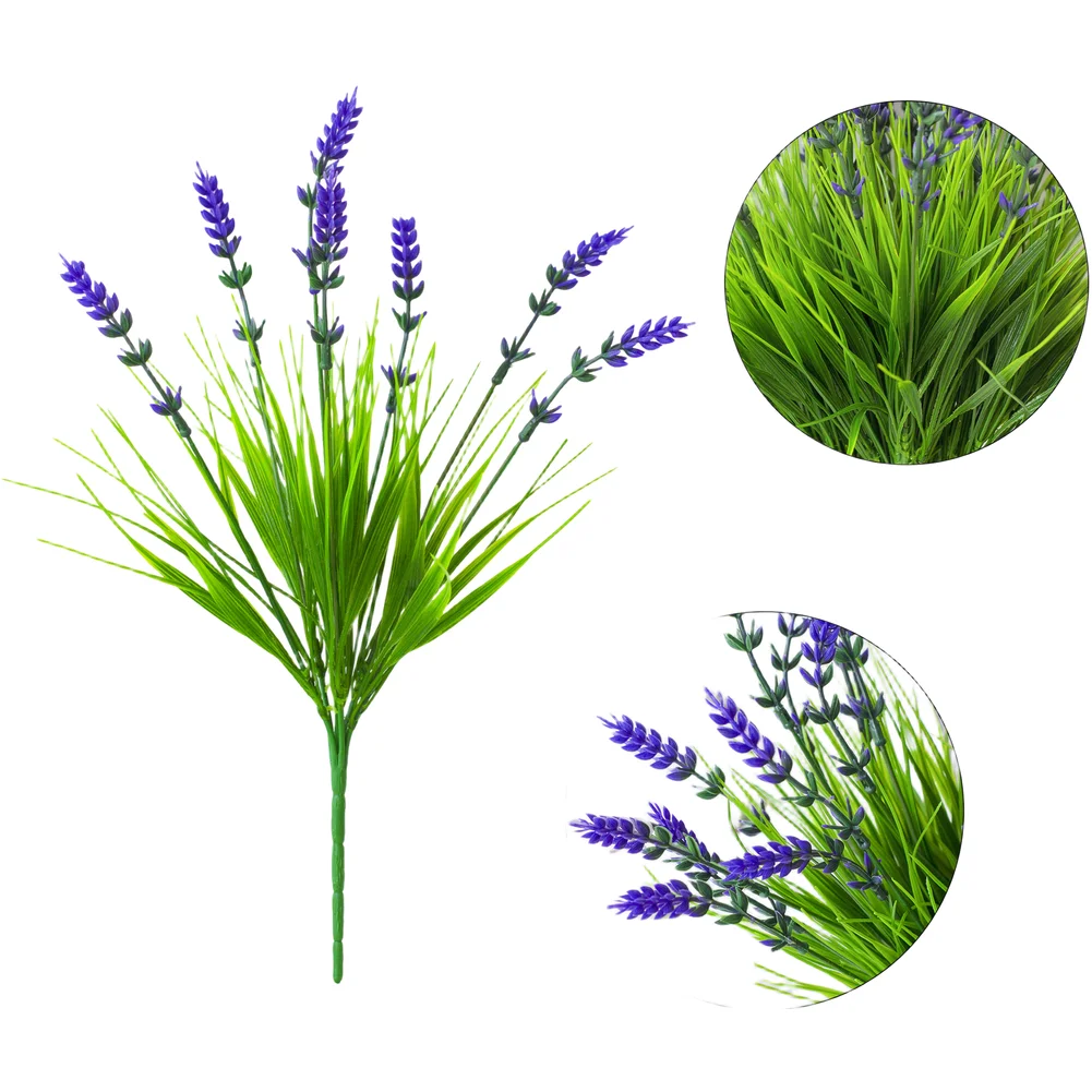 Plastic Flowers Artificial Lavender Realistic Spring Grass Lavender Sprigs Plastic Construction No Watering Required