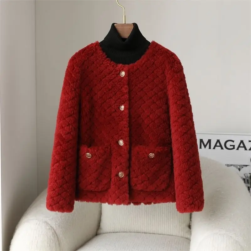 

Real Fur Coat High Quality Womens Wool s Thick Warm Elegant Loose Large Size Short Outwear Winter Jacket for Women Q617