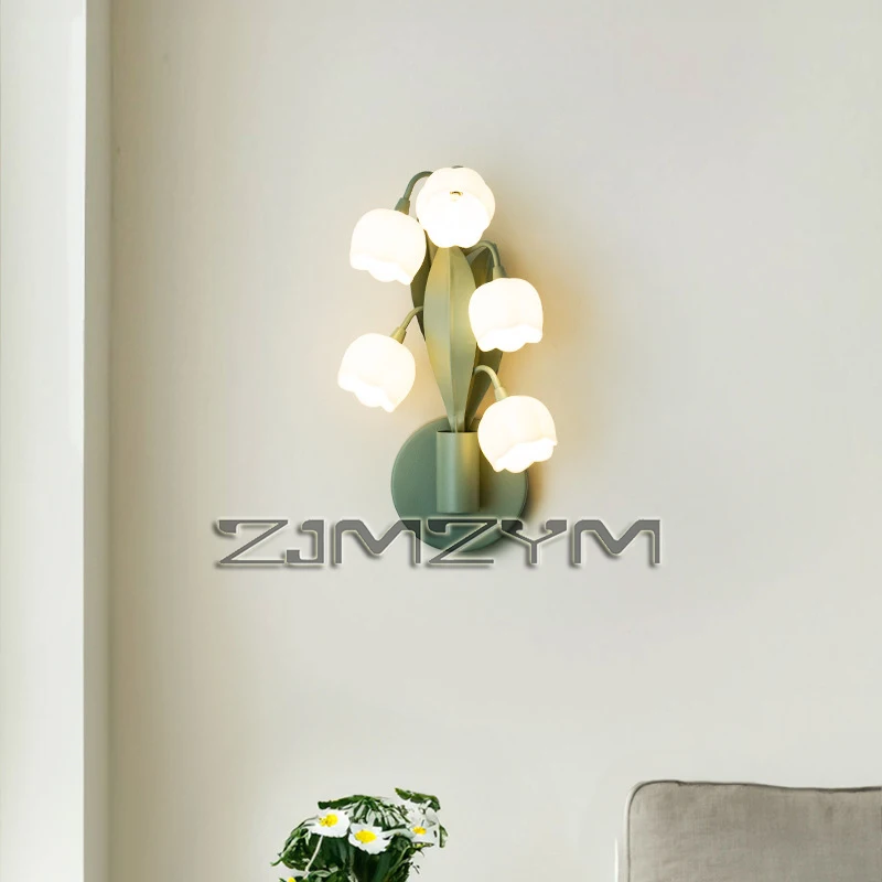 1Pc Flower Wall Sconce for Bedroom, 5 Lily of The Valley Wall Lamps 3 Color Modes Wall Mount Lighting Fixture with G4 Led Bulbs