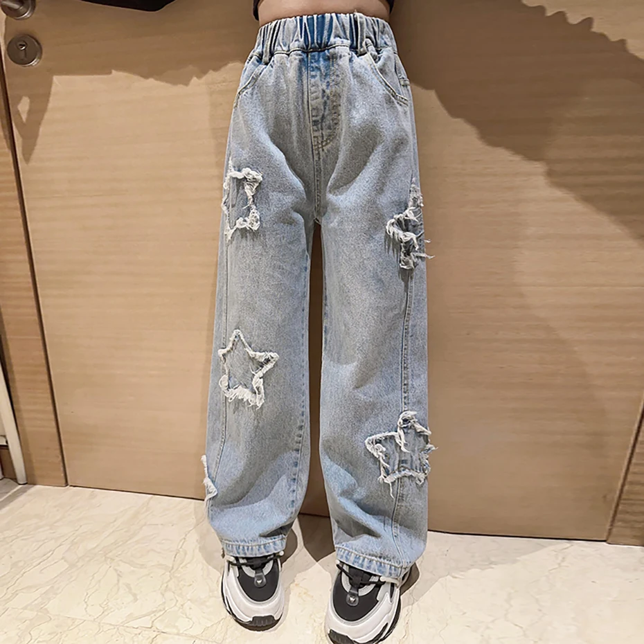 Jeans Girl Star Pattern Kids Jeans For Girls Casual Style Trousers For Children Spring Autumn Children Clothes 6 8 10 12 14